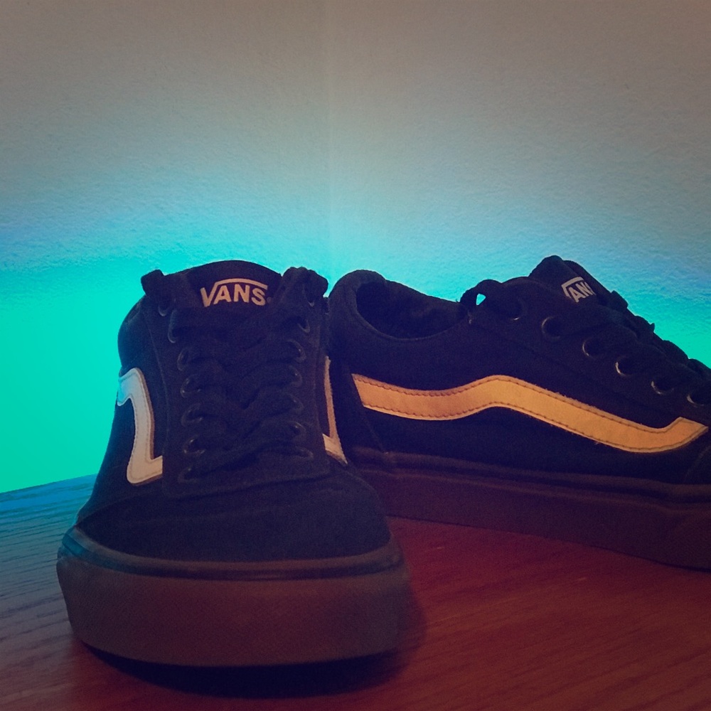 Blue brown and white old school vans